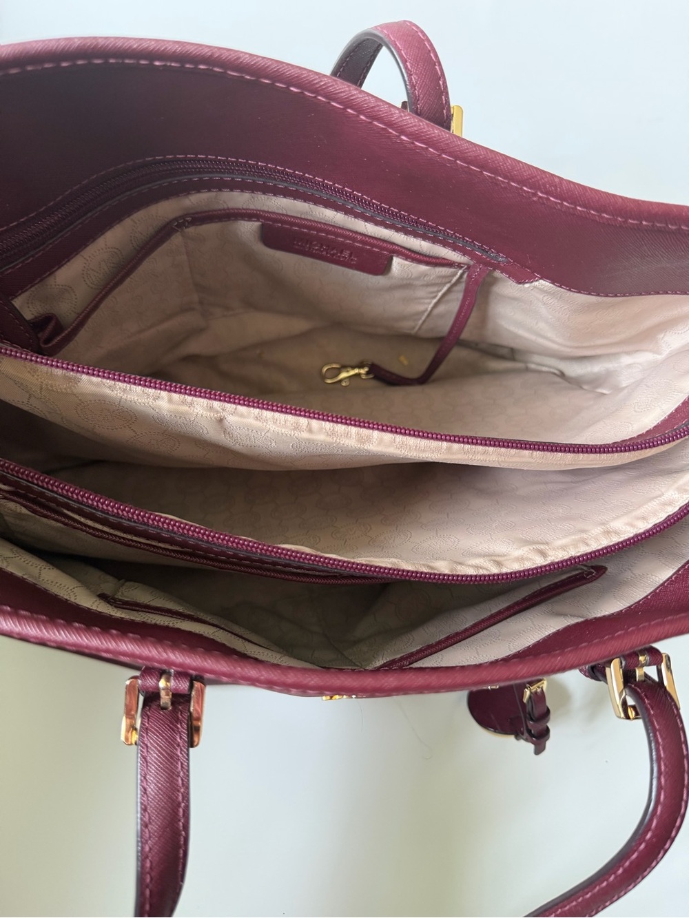 Michael Kors Burgundy Saffiano Leather Jet Set Tote Shoulder Bag - Picture 7 of 7
